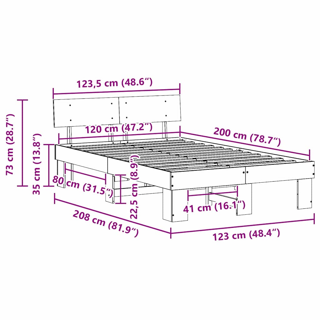 Bed Frame with Headboard White 120 x 200 cm Solid Pine Wood