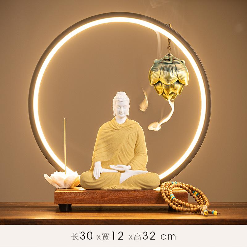 Buddha-Statue, Sakyamuni-Buddha-Figur, Tathagata-Buddha-Statue, Keramiklampe, runder Räucherofen für Wohnzimmer, Veranda, Heimdekoration