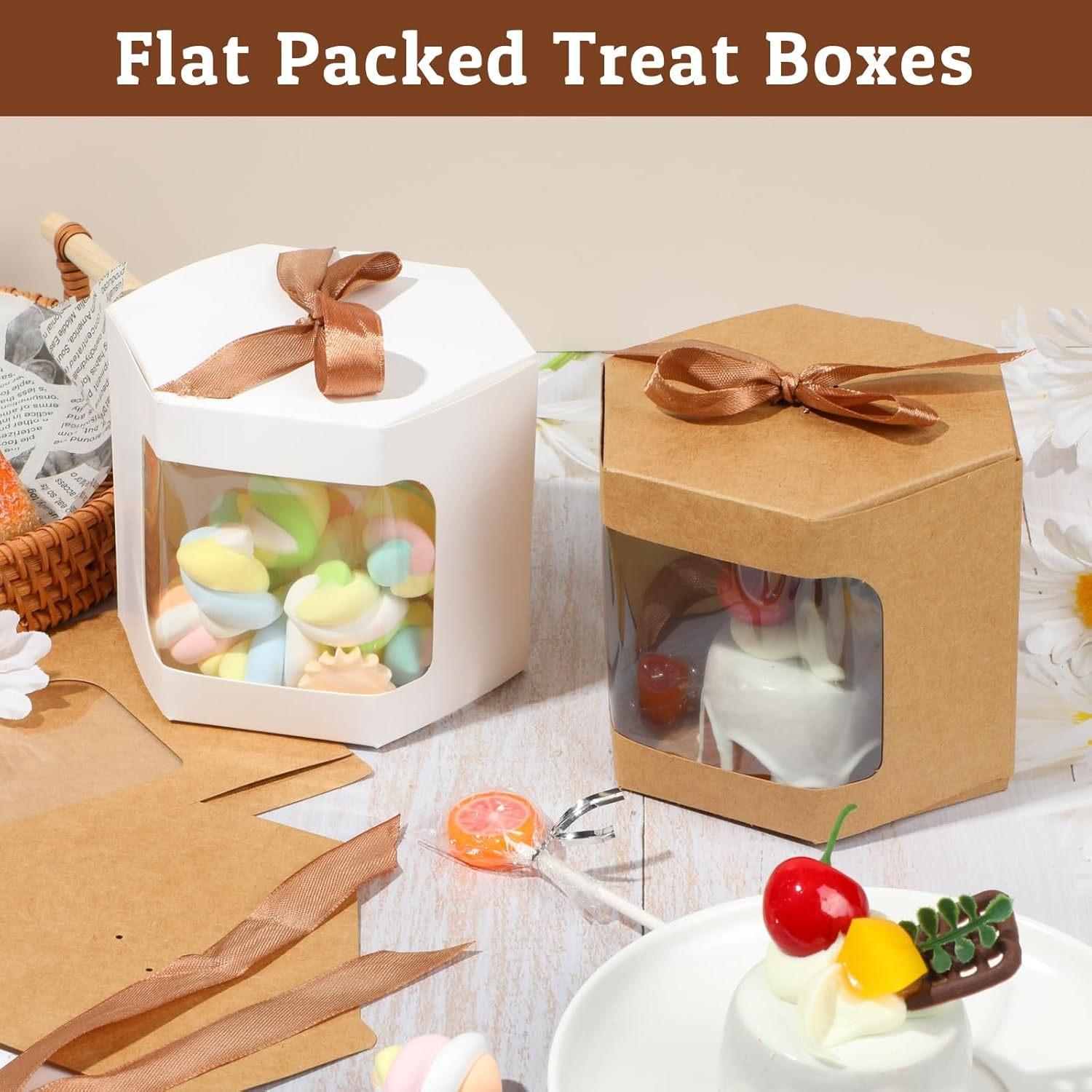 

1 Set (10 Pcs) of Individual Boxes with Windows - Different Sizes of Decorative Kraft Paper Cookie Boxes, Ideal for Packaging and Display 7*7cm белый