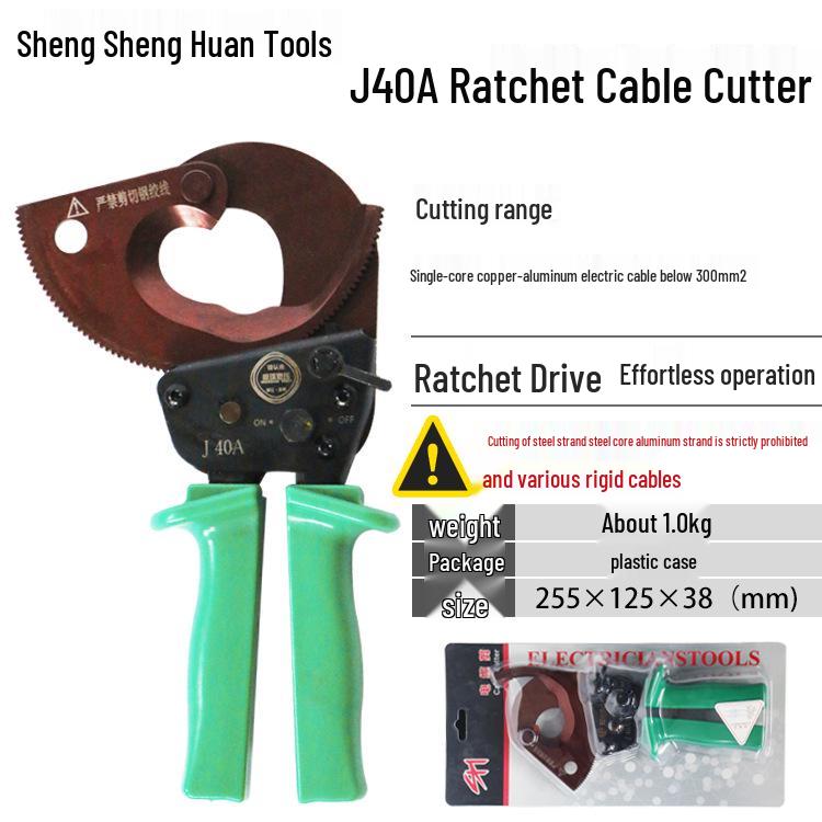 Steel Ratchet Cable Cutter Pliers for Copper, Aluminum, and Strand Cables (Models J40, J52, J75, J95, J130)