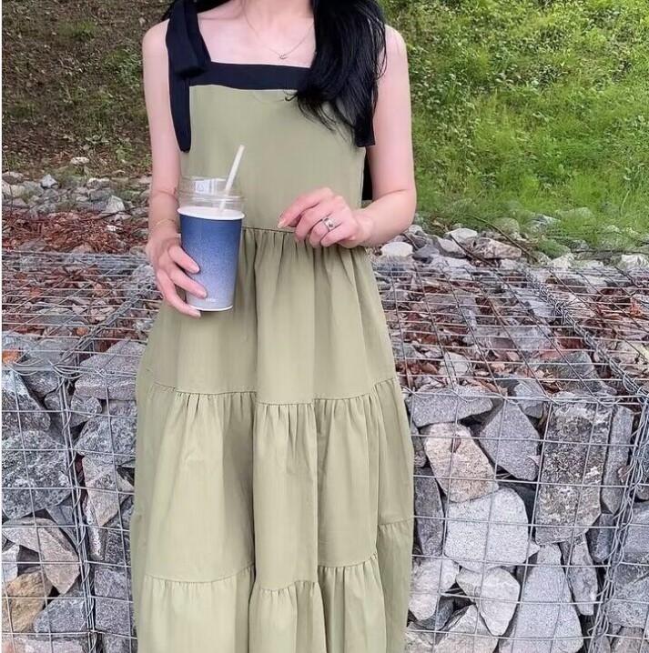 New dress with suspenders, summer loose cotton-linen lazy style, slimming vest dress for women