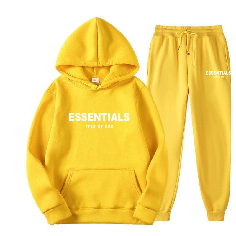 American Trendy Brand Men's Fleece-Lined ESSENTIALS Hoodie and Sweatpants Set for Autumn/Winter