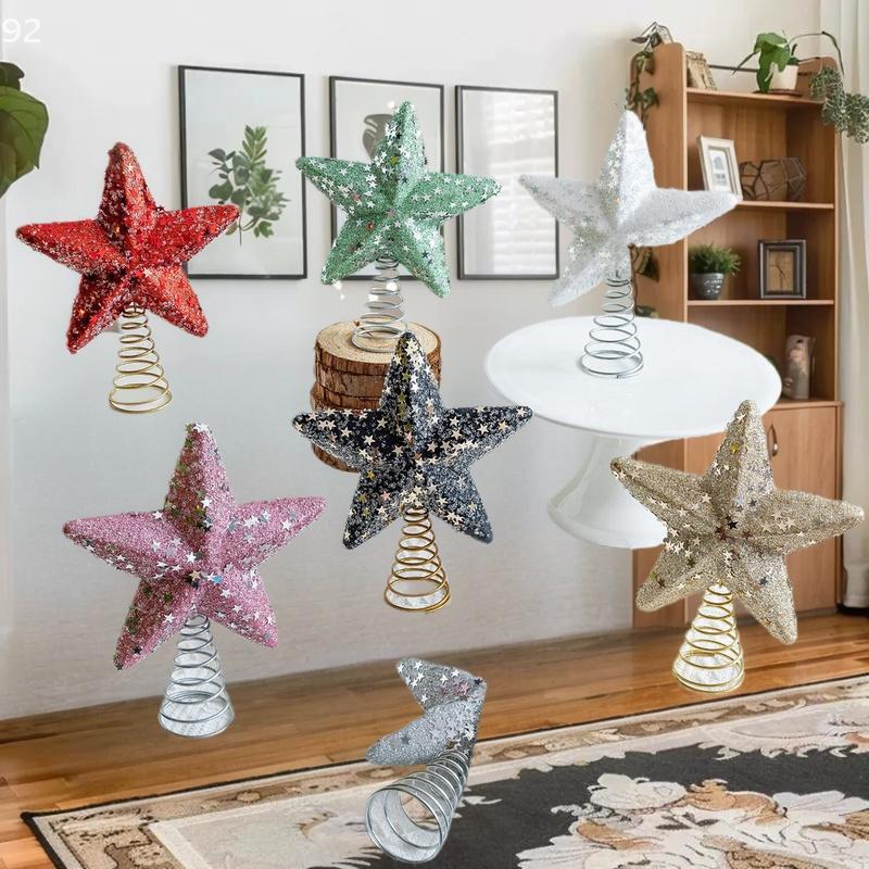 Christmas Sparkling Star Tree Topper, Festive Navidad TopStar Colorful Ornaments, Xmas Lights