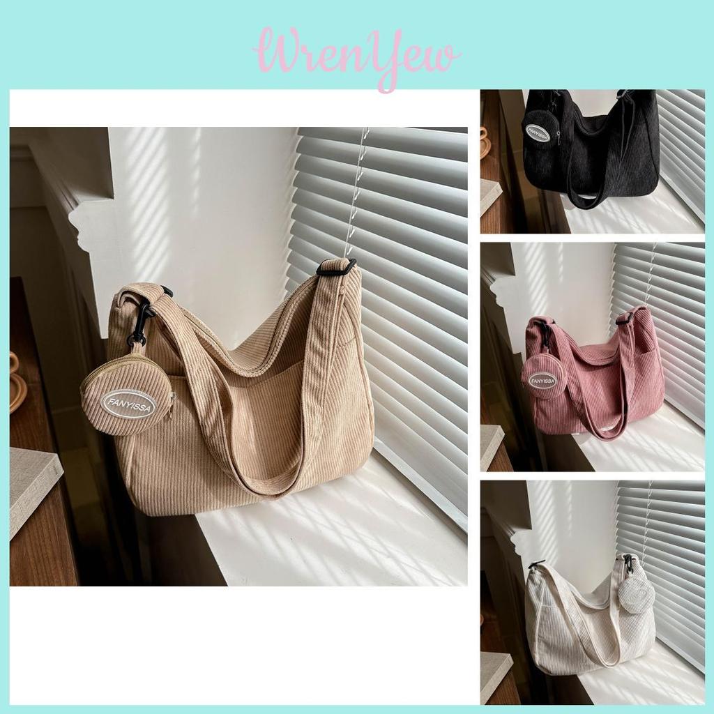 Fashionable Korean Style Corduroy Large Capacity Tote Bag With Adjustable Shoulder Strap