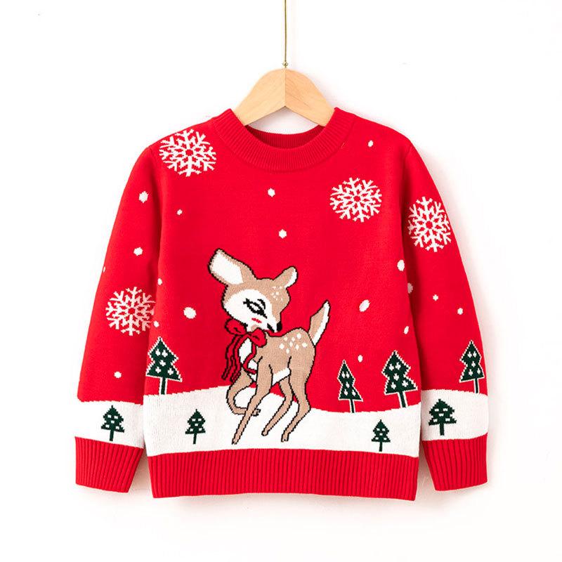 New Christmas Reindeer Sweaters for Children, Autumn and Winter Knitted Sweaters for Boys, Girls and Babies