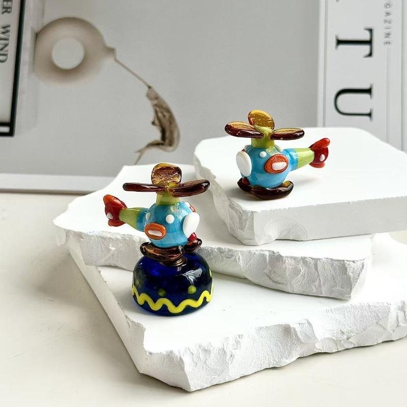 Kreativt Handgjort Glas Helikopter Mini Söt Dekoration Personlig Skrivbord Vardagsrum Små Saker Gåvogivning
