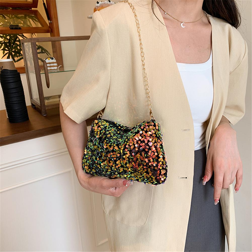Ladies Trendy Crossbody Bag with Chain Versatile Satchel Bag Large Capacity Glitter Sequin Bag Female Work Date Commute Bag
