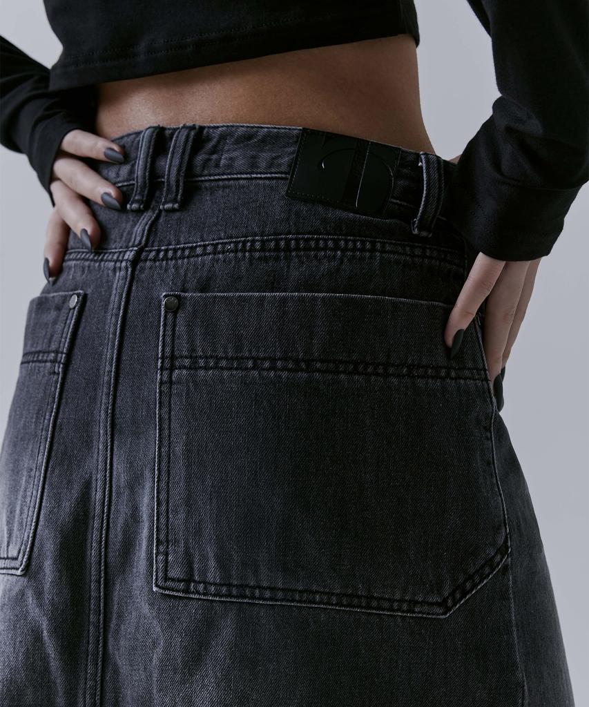 Teulimingbeodeu One Button Denim Set-Up Skirt [ Black ]