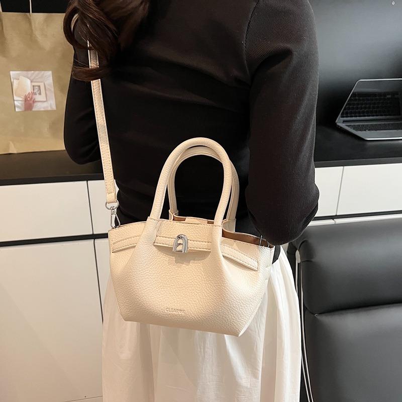 Trendy and Popular Lychee Pattern Bucket Bag, New Temperament Sense, Portable Shoulder Retro Messenger Bag Bag