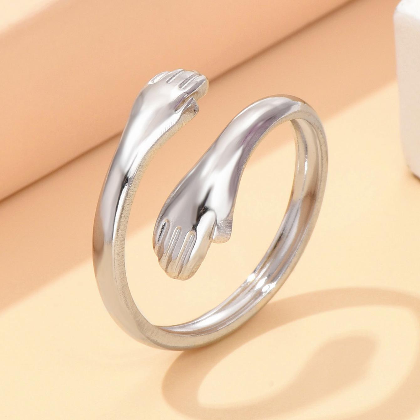 Women s Open Ring: Stainless Steel with Titanium Finish and Gentle Embrace Design