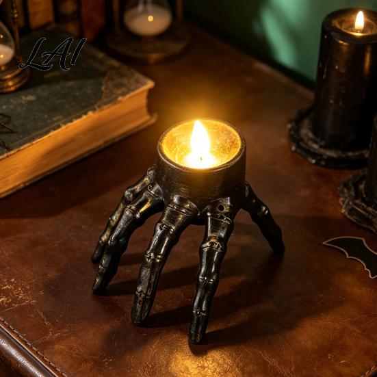 Spooky Home Decor Halloween Skeleton Hand Candle Light Gothic Creepy Skull Hands Fake LED Decorative Props for Festival Table Centerpiece Entryway,