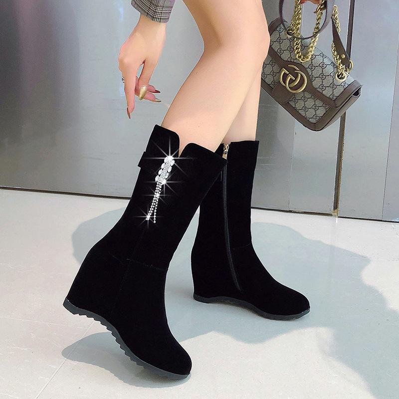 Autumn and winter new wedge heel short boots high heel medium boots matte short boots inner height increase Martin boots women's shoes