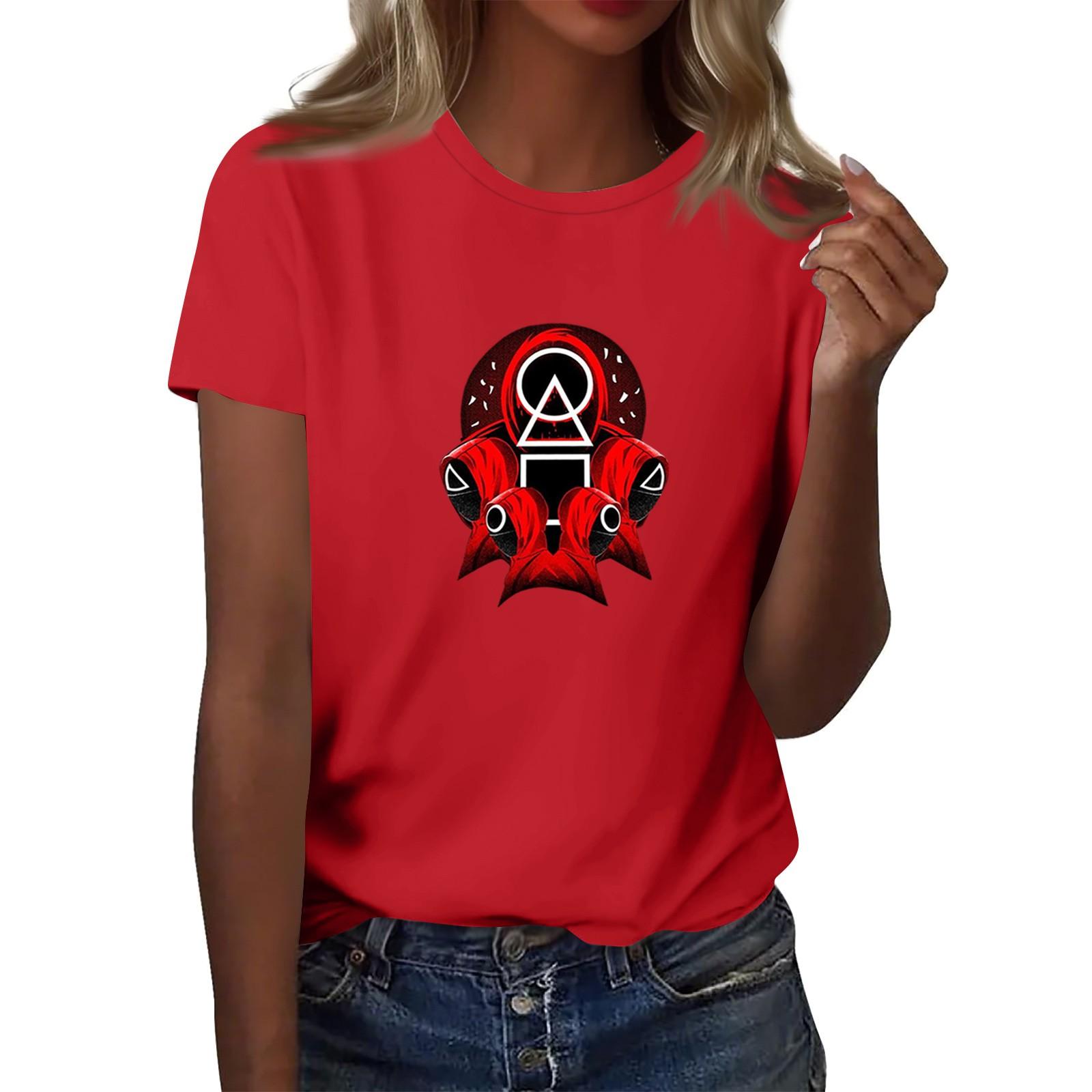 

Жіноча футболка з круглим вирізом, з принтом, з короткими рукавами XL червоний