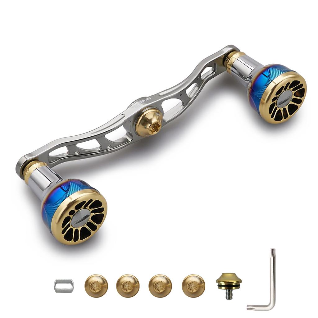 HEIGHTEN Bait Reel Handle Aviation Aluminum Shimano Daiwa Abu Garcia Universal Engn series V2.0 105/115mm (Gunmetal & Gold, V2.0-105mm) (1073)
