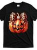 Cute Halloween Pumpkin Leopard Bow Cool Design Street Trending Style 's Tee Comfortable Round Neck S