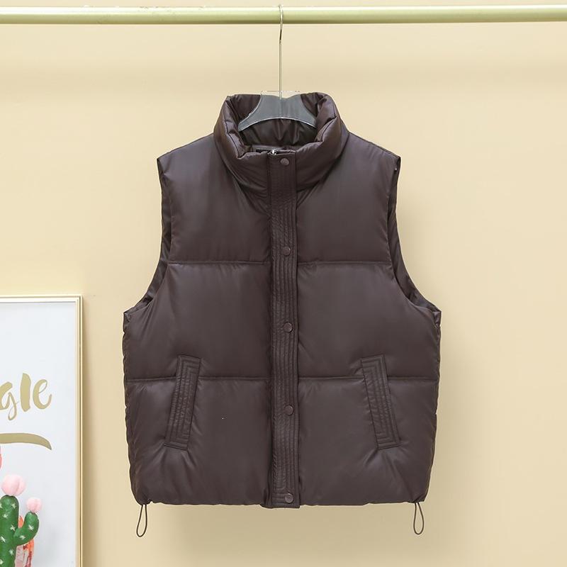Down cotton PU leave-in vest women's autumn and winter new fashion stand-up collar warm loose cotton vest outer wear vest