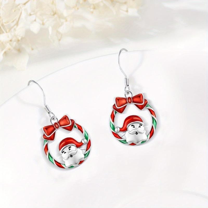 Style Christmas Snowman Bow Circle Drop, Hook Earrings Jewelry Gift 1 Pair