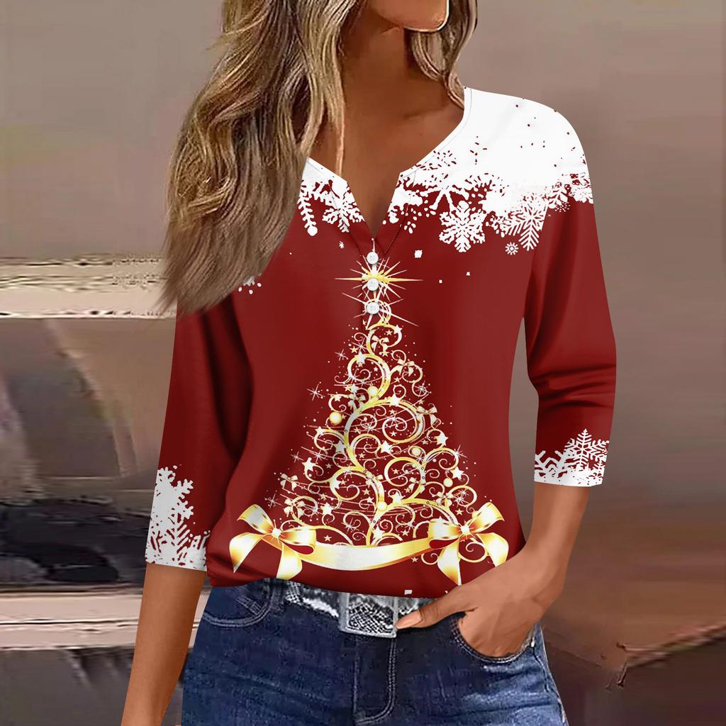 Жіночий модний повсякденний топ з V-подібним вирізом і квітковим принтом з рукавом три чверті