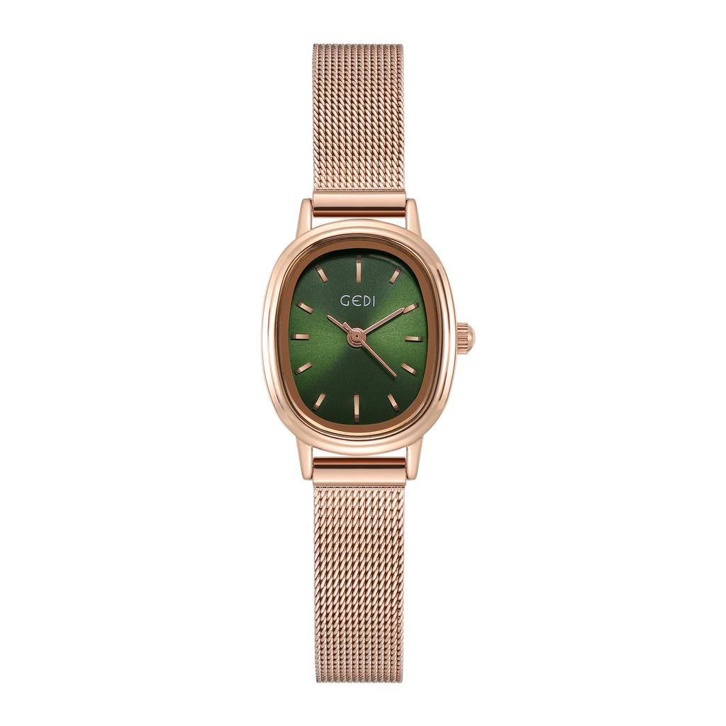 Oval Design Mesh Chain Women's Watch Small Green Watch Simple Temperament Commuter Quartz Watch for Women