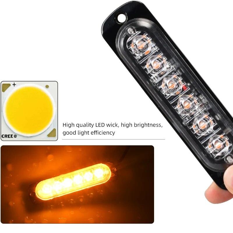 1X Truck LED Strobe Police Warning Light 6SMD Grille Flashing Side Light Bar Car Trailer Beacon Lamp Amber Traffic Light 12V 24V