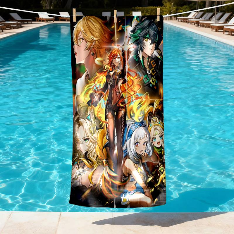 Genshin Impact Print Beach Towel Design, Soft, Lightweight. for Home Bathroom, Spa, Pool, Yoga, Surfing, Camping, Gift for Family, Friend