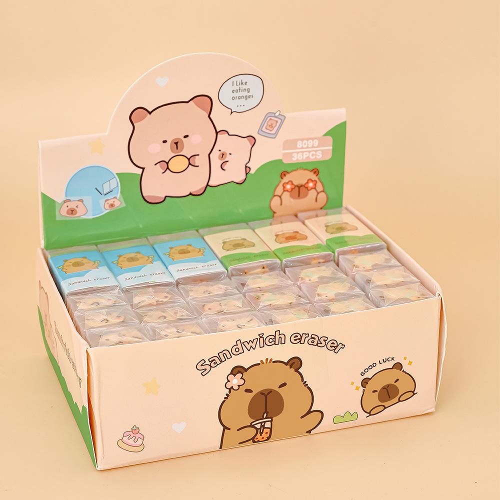 Capybara Eraser Elementary School Cartoon Sandwich Drawing Eraser Cute Exam Drawing Correction Pencil Eraser Stationery