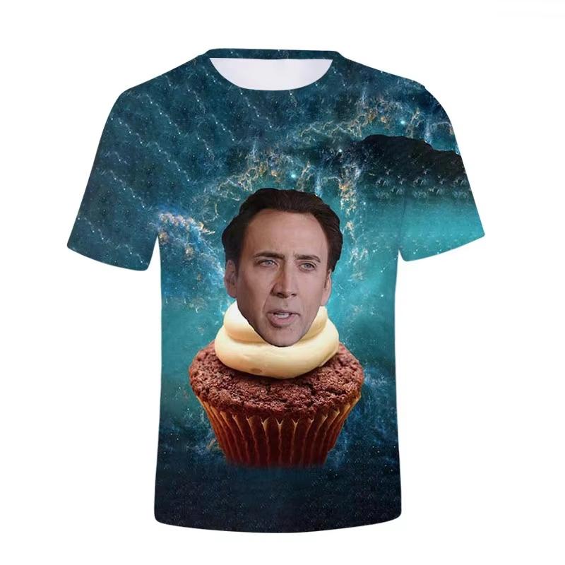 T-shirt Grafica Divertente Nicolas Cage Faccia Taglie Forti per Uomo Magliette Stampa 3D Umorismo Divertente Moda Top Cool Abbigliamento Donna
