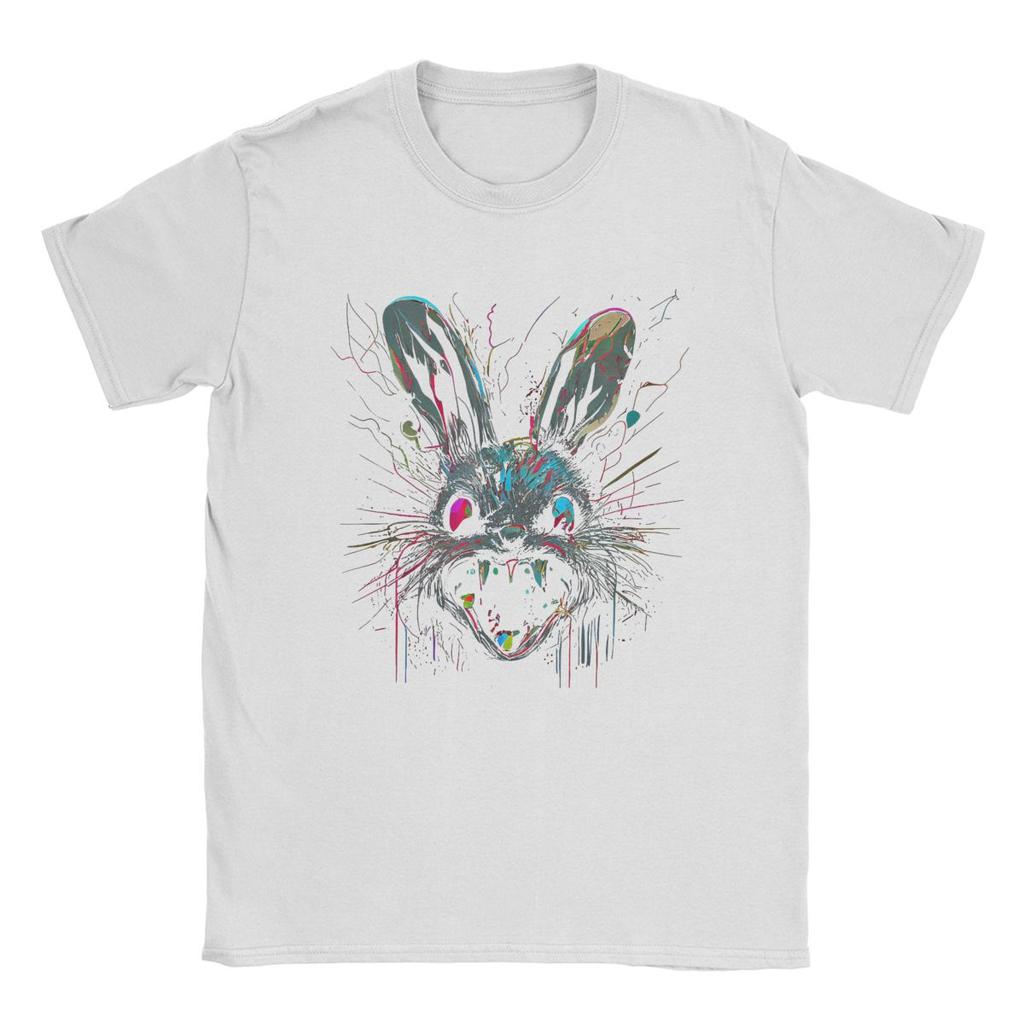 Crazy Rabbit T-Shirts Paint Horror Halloween Men Crew Neck Cotton T Shirts Weird Funny Short Sleeve Tee Plus Size
