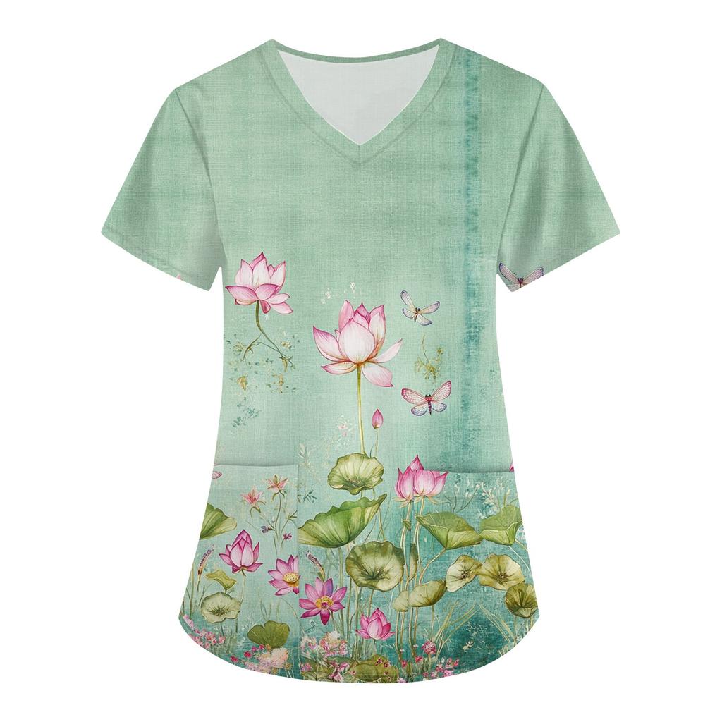 Dámská tištěná pracovní uniforma Ochranná pracovní uniforma s výstřihem do V