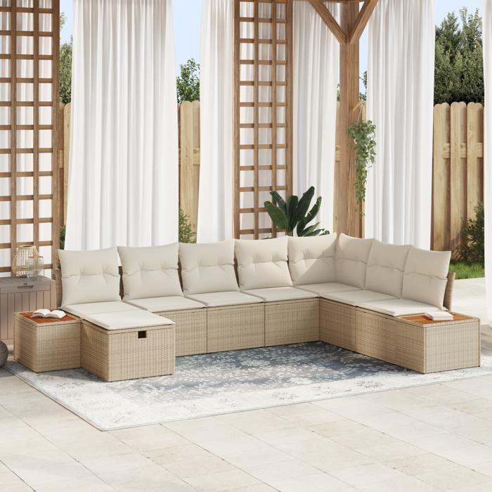 VidaXL Ensemble de canapé de jardin 8 pièces avec coussins Beige Poly Rotin 3359658
