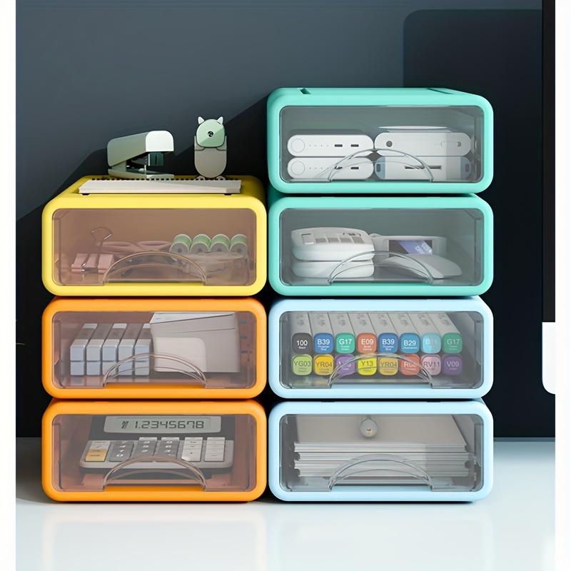 Stackable Desktop Storage Boxes with Transparent Drawers - Durable Plastic Organizer for Office Supplies, Cosmetics & Stationery