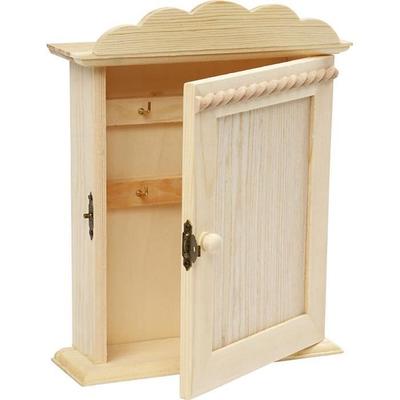 Key Cabinet - Wood - 6 Hooks - Brown