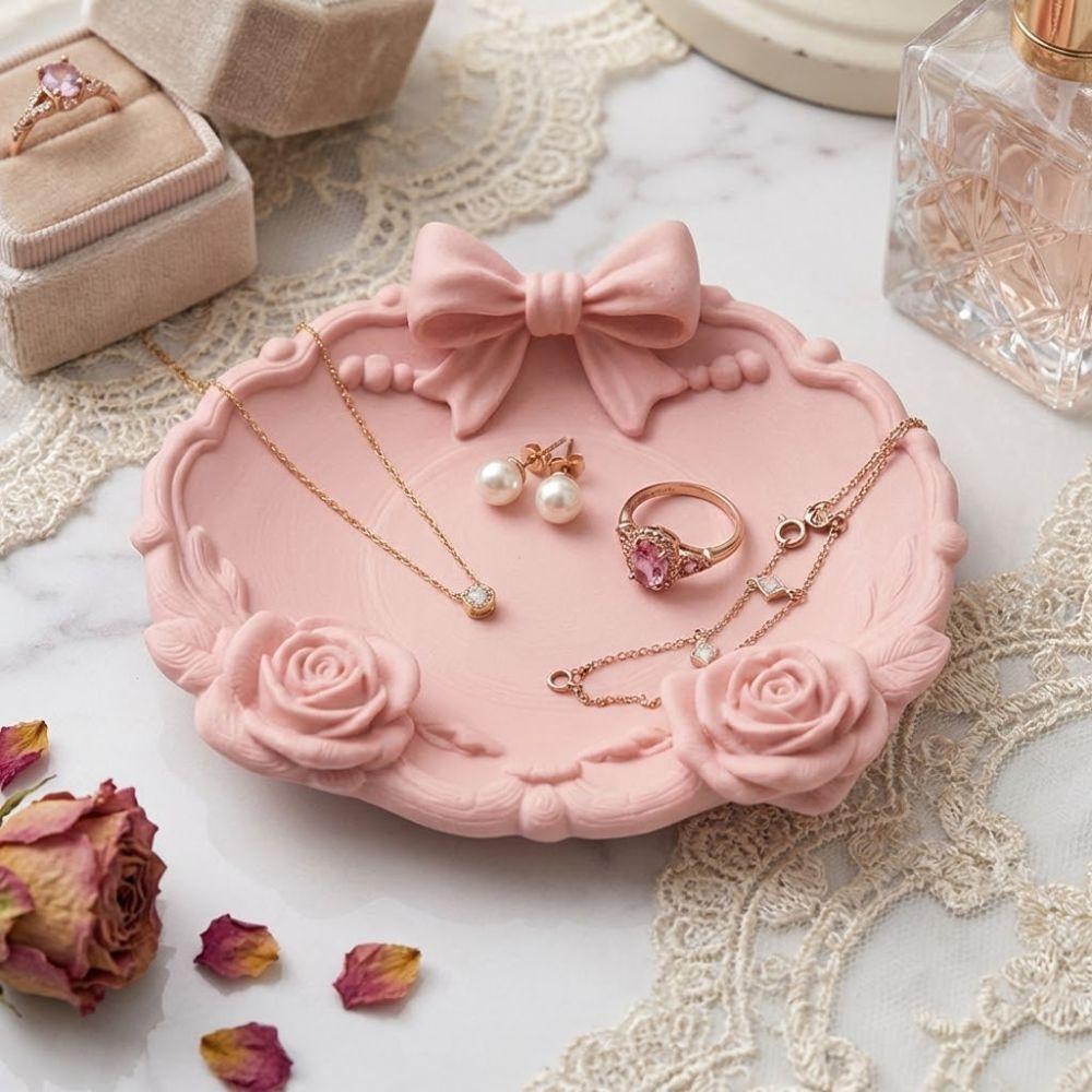 Plastic Bow-Shaped Jewelry Dish Smooth Surface 3D Printed Tray Jewelry Storage Tray Bathroom Decor