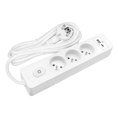 SELDUR G3FU52B Power Strip, 3 Type E Sockets + Switch, USB A+C Standard Charging 12W, White, 5m Cable