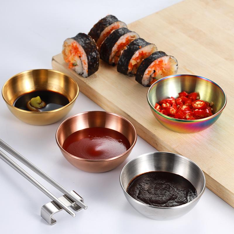 1Pcs Stainless Steel Golden Colorful Sauce Dishes Appetizer Seasoning Serving Dishes Sets Tray Splice Plates Kitchen Tableware