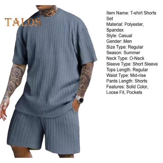 2 ks/sada Pánský sportovní oblek Tričko s krátkým rukávem do O výstřih Elastický pas Široké nohavice Šortky s kapsami Sada Žakárová textura Běžecké oblečení