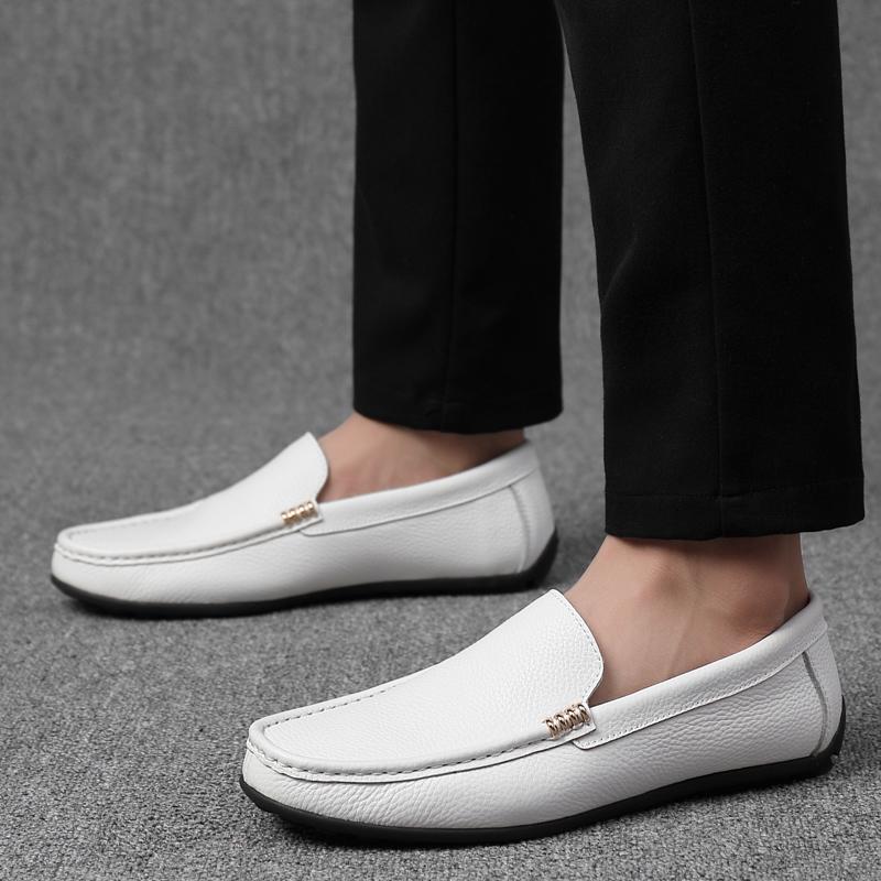 Genuine Cow Leather Penny Loafers Men Male Boat Shoes Man Moccasins Mens Driving Shoes Male Casual Shoe Slip On Flats White 2025