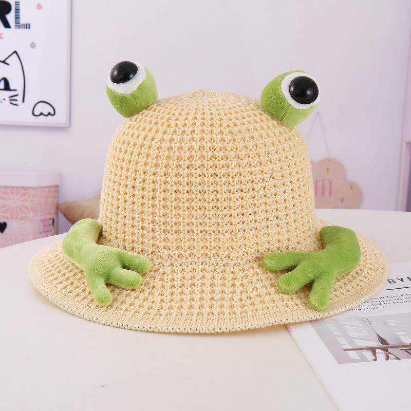 Children'S Sun Hat Summer Sun Protection Bucket Hat Thin Knitted Hat Cute Frog Sun Hat Boy Outdoor Cool Hat