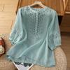 Retro Pure Cotton Five Quarter Sleeved Shirts Middle-aged Mom Loose Belly Covering Top Embroidered Women's Blouses & Shirts