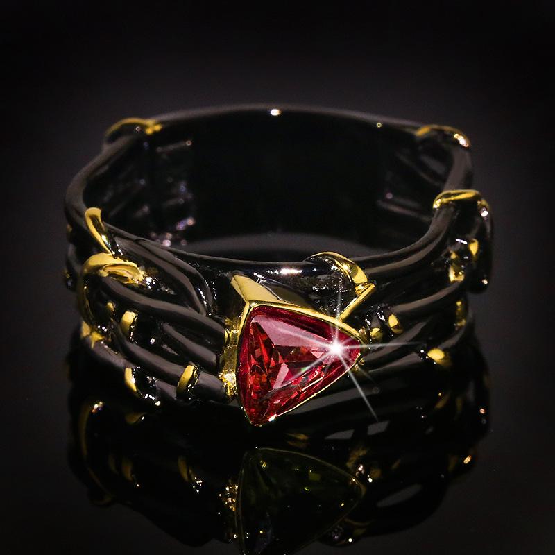Bague Vintage Gothique Branche d'Arbre Noire 925 avec Zircon Brillant Vert Violet Rouge Bague Femme Fiançailles Bijoux Mode 10