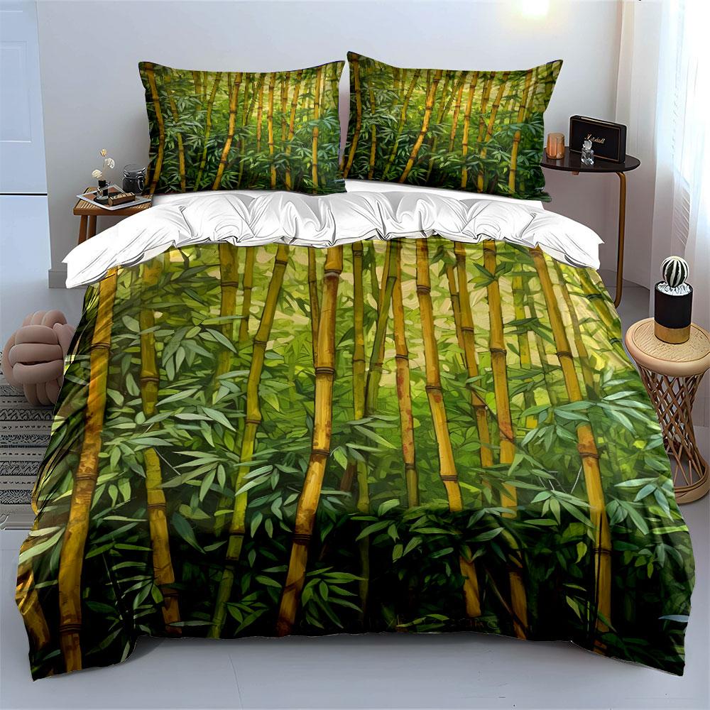 "Bamboo-Themed Set for Nature Decor" Kid's and Adults' Bedroom Decor, Exquisite Three-piece Bedding Set Gift