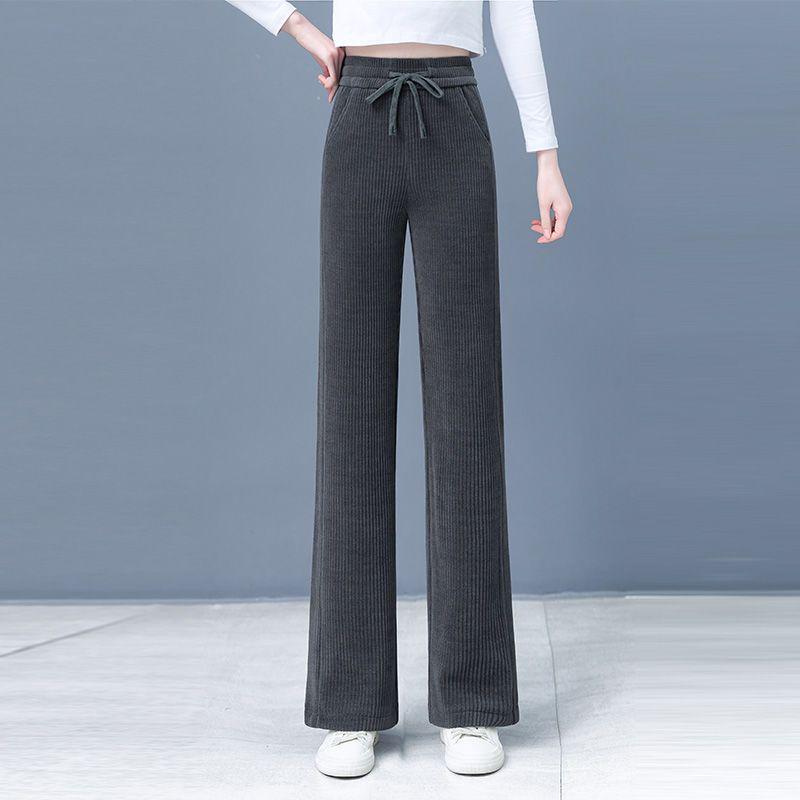 

2026 Spring/Autumn Women s Chenille Slim Wide-Leg Pants - High-Waisted, Loose, Plus Velvet Thickened for Casual Wear 4XL 32 (145-155 Jin)