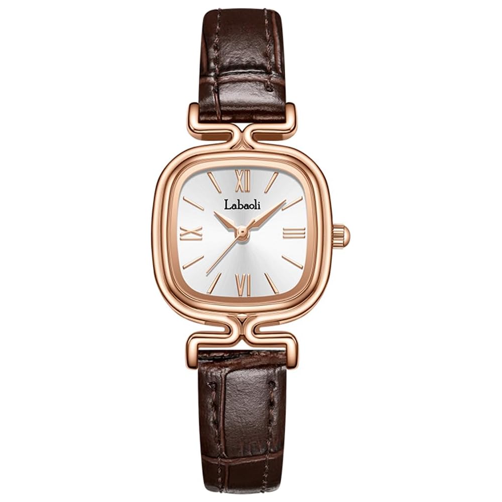 Brown Rose Gold Women s Simple Square Watch Leather Strap Waterproof Ultra-Thin Lightweight Casual Business