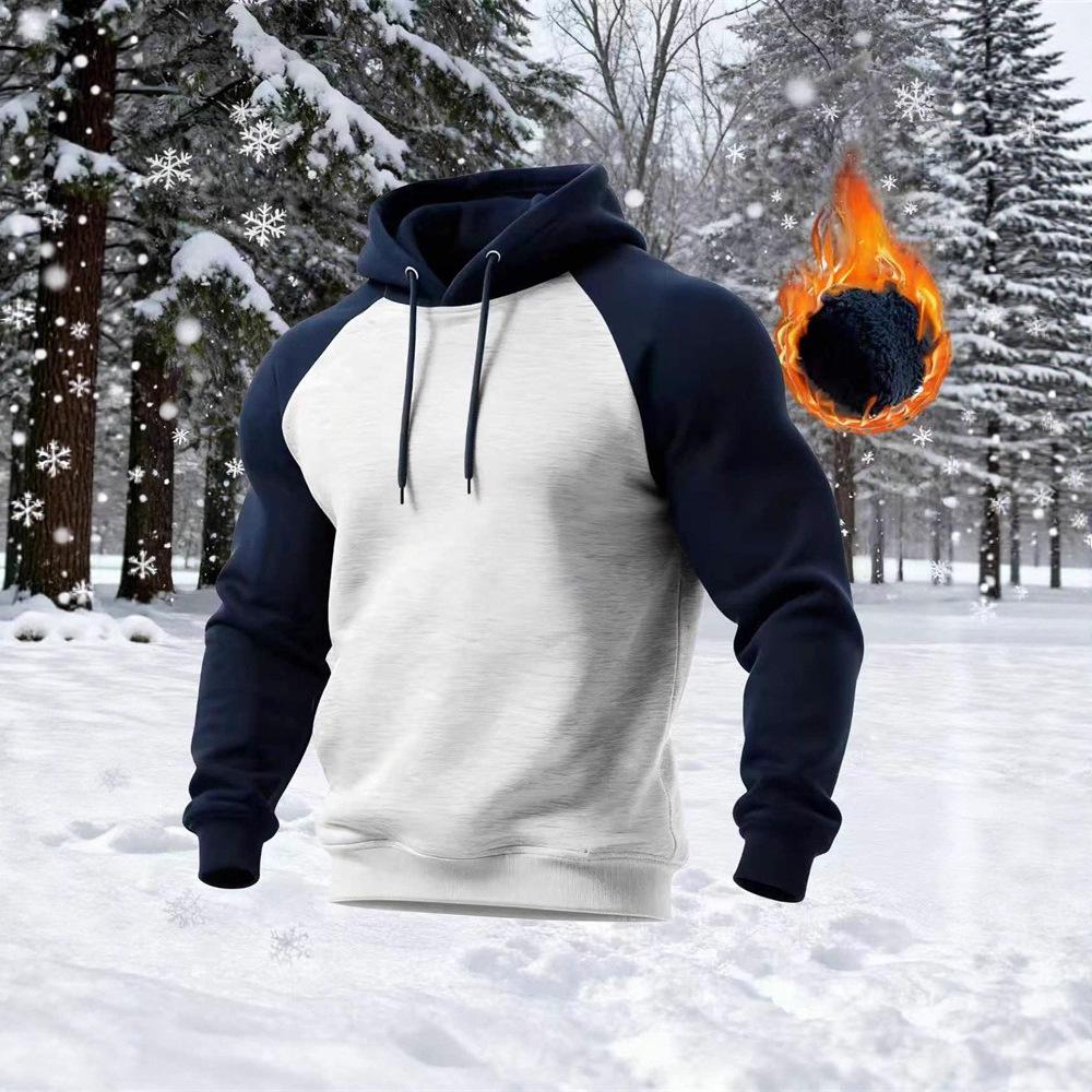 

2026 Men s Retro Casual Shoulder Patch Color Loose Hooded Casual Sweatshirt with Fleece and Thickening 3XL темно-синього кольору