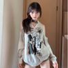 2025 Women's Trendy Casual Long-Sleeve Graffiti Print Round Neck Loose T-Shirt for Early Autumn