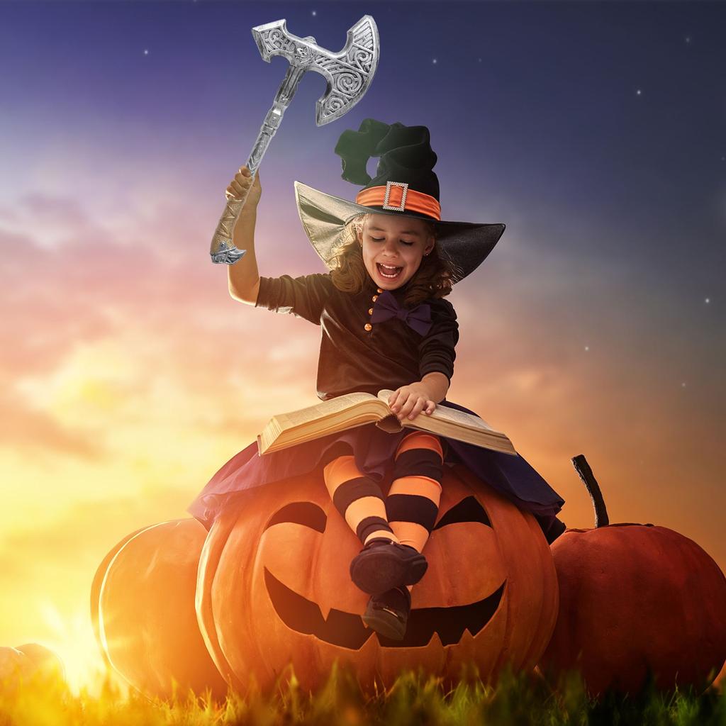 2pc Fish Bone Ax Ornaments Kids Halloween Cosplay Costume Haunted House Prop Children Plastic Toy Fake Fish Bone Ax Party Supply