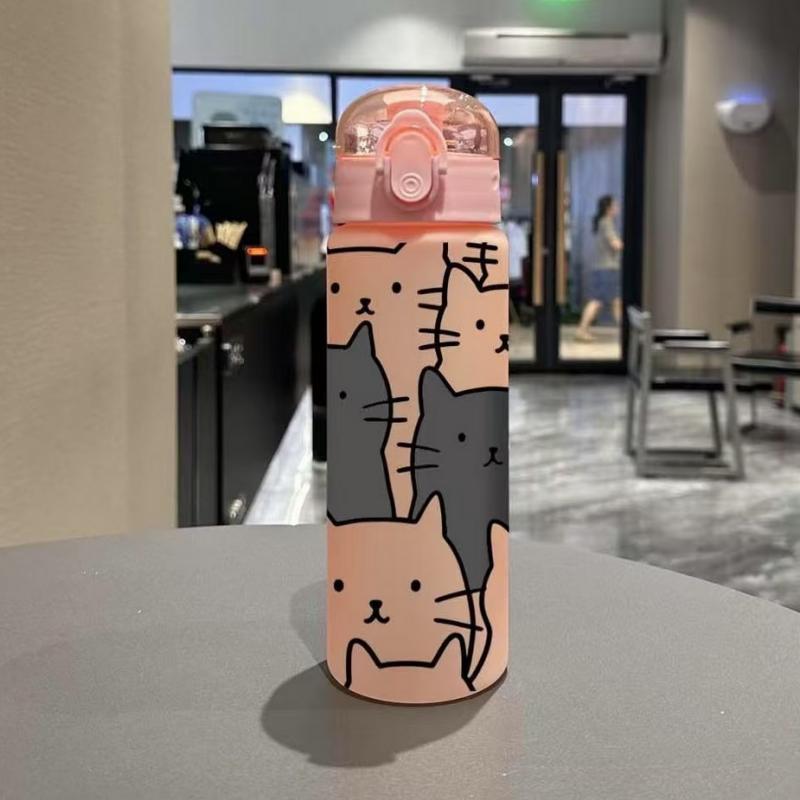 New Cartoon Kitten 3D UV Printed Portable Tumbler Sports Water Bottle High Value Frosted Plastic Cup Outdoor Fitnes Water Bottle