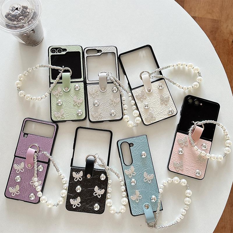 Perlenarmband Handyhülle für Samsung Zflip 7 Klappbares Faltbildschirm für Huawei Pocket 2 Strass Schmetterling