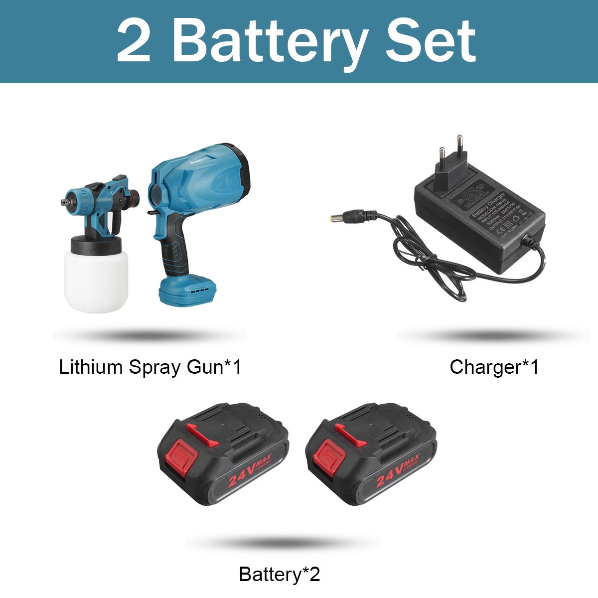 

800 Вт 24 В Беспроводные электрические краскораспылители Портативный безвоздушный автомобильный забор для забора стены, пола, распылитель краски с 2 батареями 2*Batteries