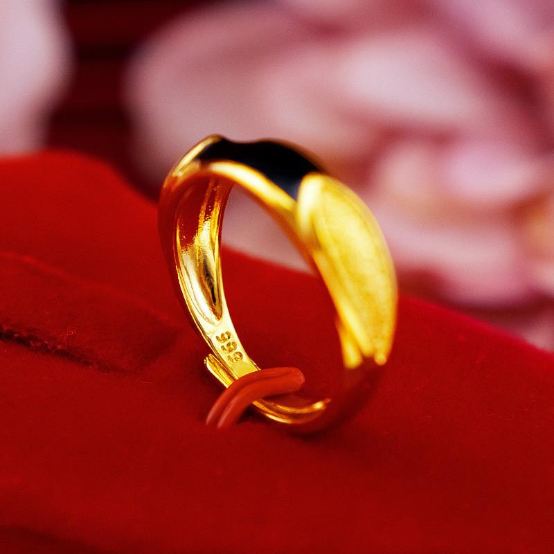 Gold Copper Versatile Plated Couple Rings With Elegant Open Design And Fashionable Black Green Stone Choices